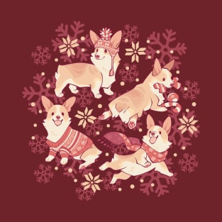 winter corgis in crimson T-Shirt