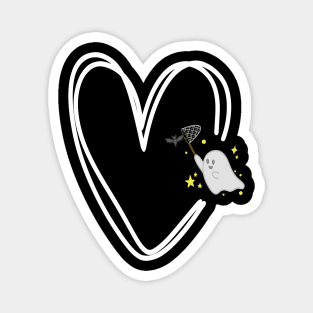 cute ghost catching a bat in a white heart Magnet