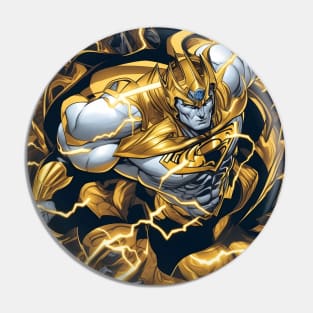 Majestic golden superman bursting through a lightningstorm Pin
