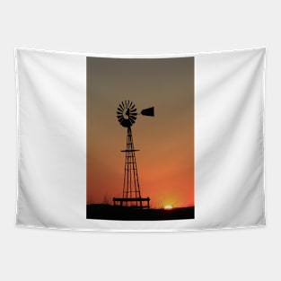 Kansas Windmill at Sunset Tapestry