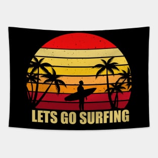 Logo with sunset and surfboard Tapestry