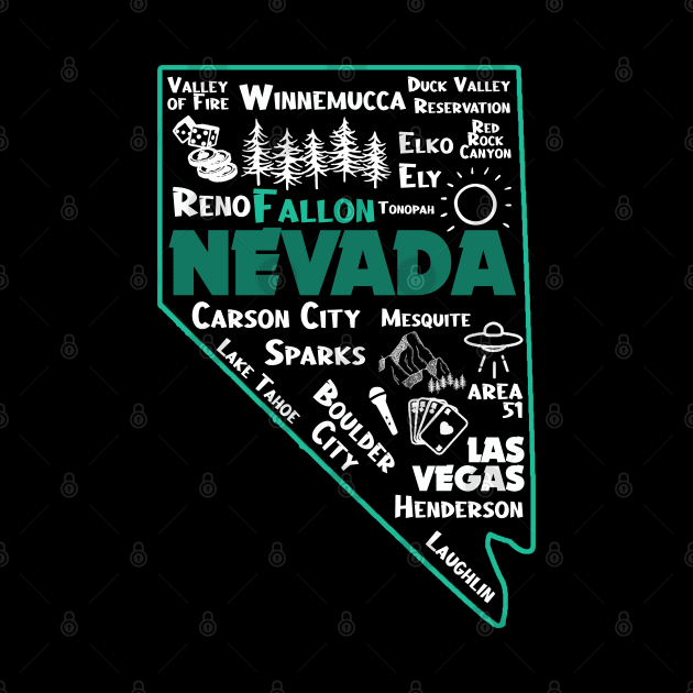 Fallon Nevada Map Las Vegas Winnemucca Reno Elko Ely Carson City Boulder City by BoogieCreates