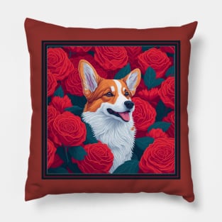 Dogs, corgi and flowers, dog, style vector (red version corgi) Pillow