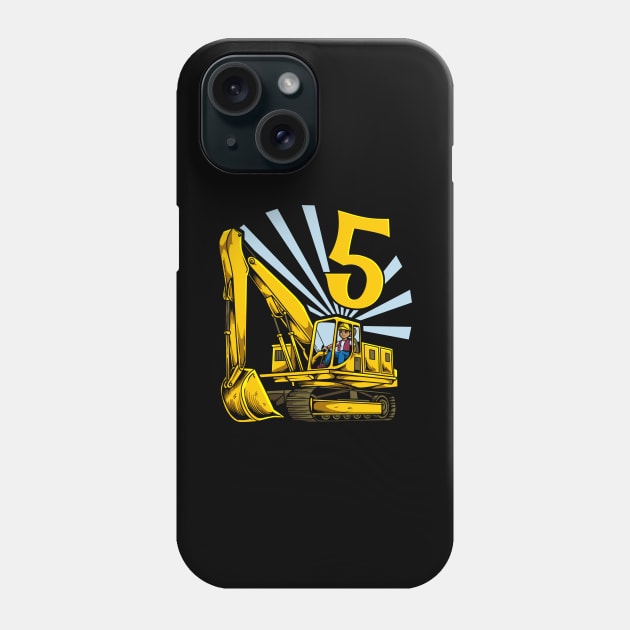 Excavator 5 year old birthday Phone Case by Modern Medieval Design