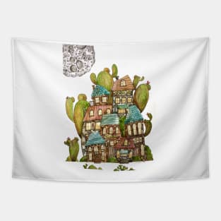 Whimsical Houses Abstract Tapestry