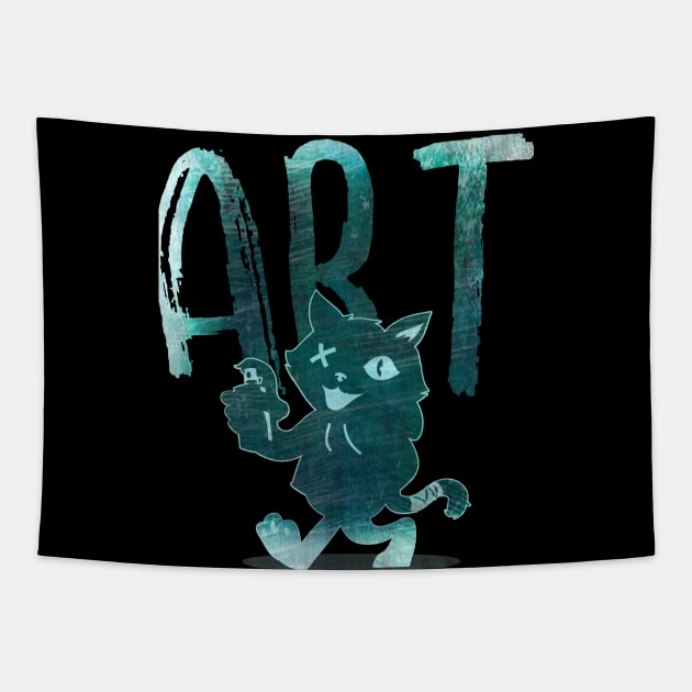 Retro Cat Faded Graffiti Art Tapestry by TeachUrb