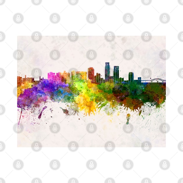 Corpus Christi skyline in watercolor background by PaulrommerArt