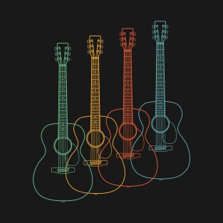 Four Concert Style Acoustic Guitar Outlines Retro Color T-Shirt