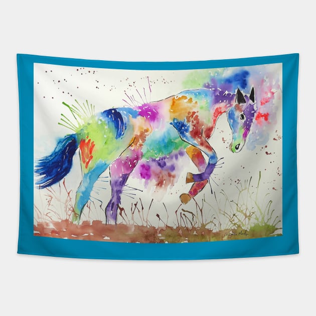 Colourful Leaping Horse Tapestry by Casimirasquirkyart