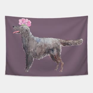 Flatcoated retriever with flower Tapestry