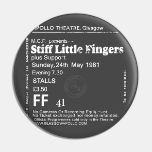 Stiff Little Fingers Sunday the 24th of May 1981 Glasgow Apollo Tour Ticket Repro Pin