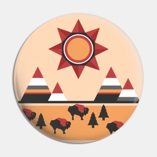 Sun, mountains and buffaloes - native Indian style landscape Pin