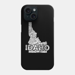 Mandala art map of Idaho with text in white Phone Case