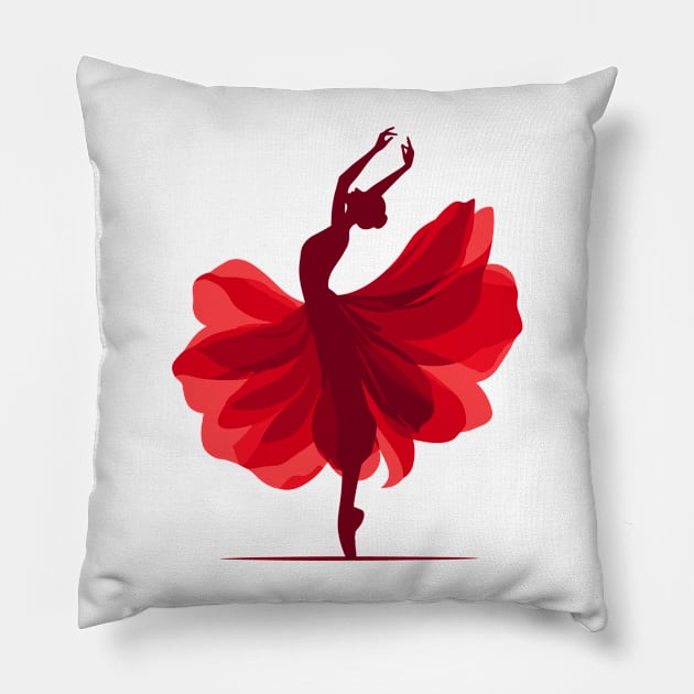 Ballet dancer in a red dress. Vector illustration of ballerina, tiptoe pose, ballet performer Pillow by Nora Liak