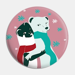 Weasel hugs Christmas in pink Pin