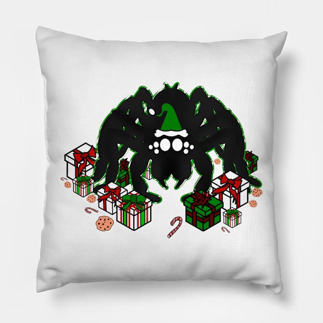 Santa Spider w/ Presents (Green Peppermint 1) Pillow by IgorAndMore