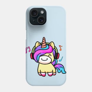 Happy smiling baby unicorn with headphones. Kawaii cartoon Phone Case