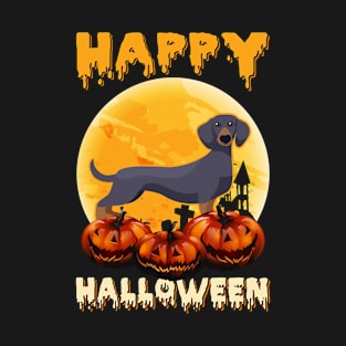 Dachshund Dog Scary Moon Halloween Costume T-Shirt