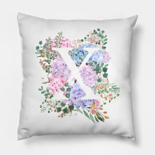 botanical monogram alphabet X hydrangea flowers Pillow