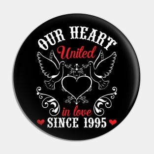 Husband Wife Our Heart United In Love Since 1995 Happy Wedding Married 25 Years Anniversary Pin