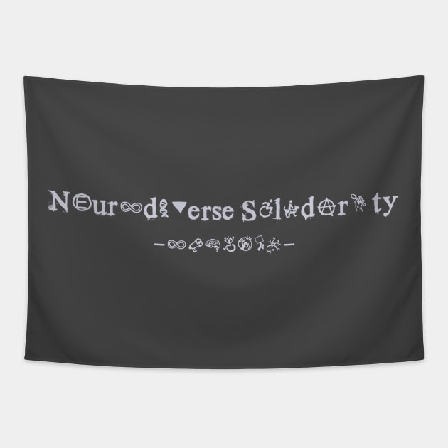 Neurodiverse Solidarity text on dark background Tapestry by LondonAutisticsStandingTogether