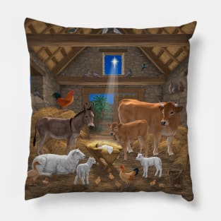 Baby Jesus Divine Manger Holy Night Christmas Nativity Scene Barnyard Farm Animals Pillow