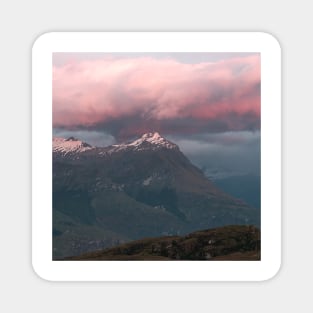 Mountain Peak With Pink Cloud Above During Sunrise Magnet