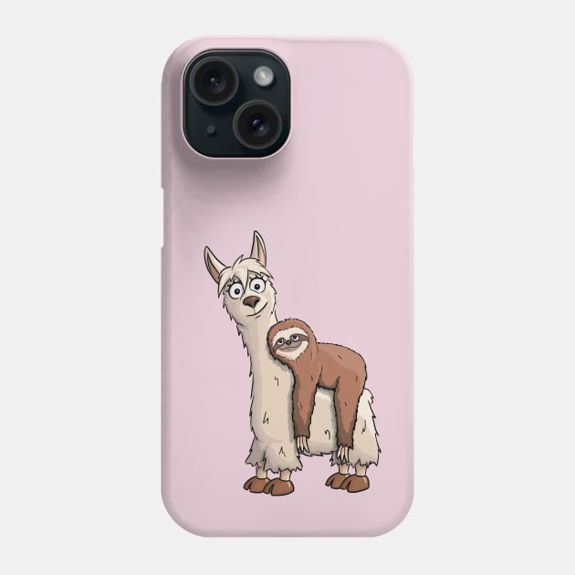 Cartoon Sloth Riding Llama Phone Case by SkizzenMonster