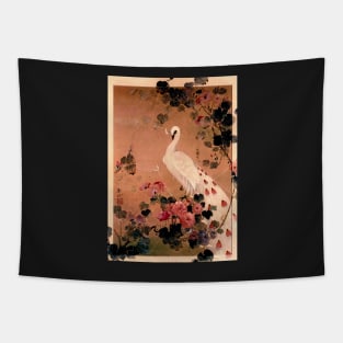 ORIENTAL STORK PEACOCK JAPAN LOTUS PAGODA BLUSH PINK Tapestry