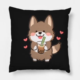 Dog Drinking Boba Tea Pillow