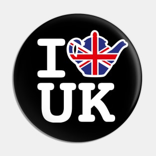 I love UK Union Jack Flag United Kingdom British teapot Pin