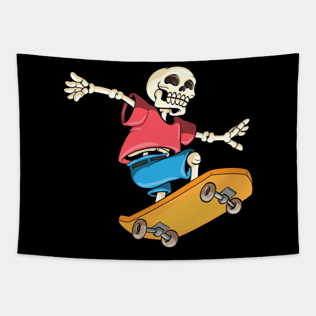 Skeleton as Skateboarder with Skateboard Tapestry by Markus Schnabel