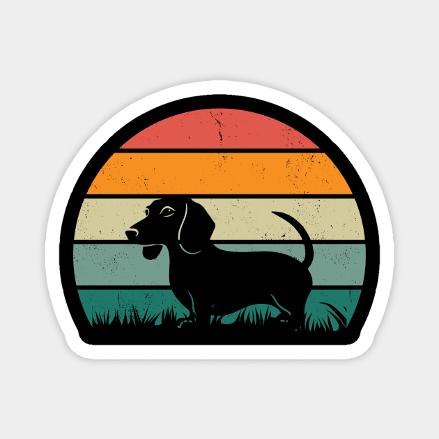 Sausage Dog in a Retro Sunset Magnet by Prints of England Art