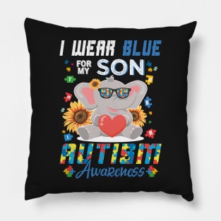 Elephant I Wear Blue For My Son Autism Awareness Month Mom Dad Pillow