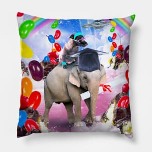 Cute Dog Riding Elephant in Space Pillow