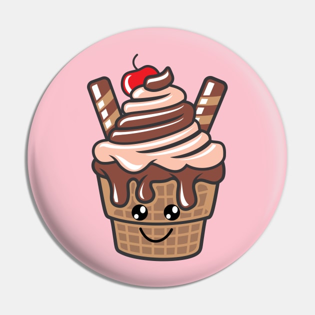 Cute Kawaii Ice Cream Sundae Pin by KawaiinDoodle