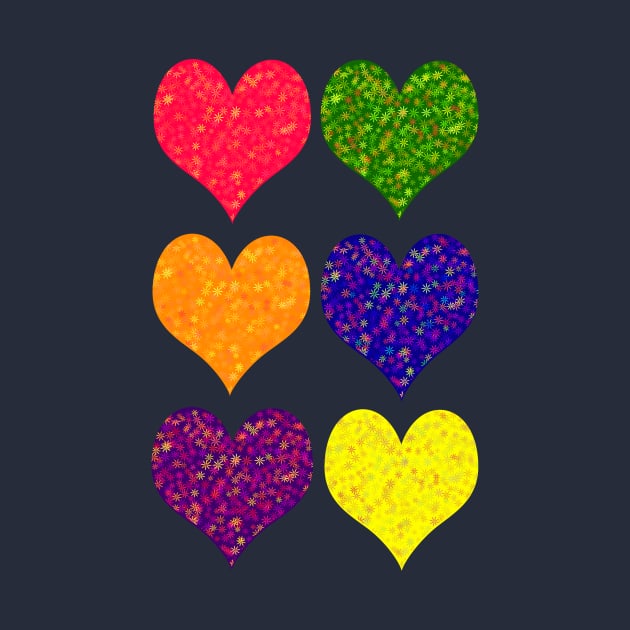 Six Hearts in Red Green Orange Blue Purple Yellow by Klssaginaw