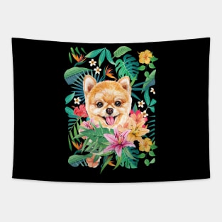 Tropical Pomeranian Puppy Tapestry