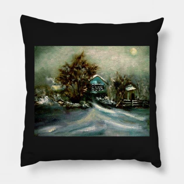 Snow-Lit Midnight Pillow by mvanzant