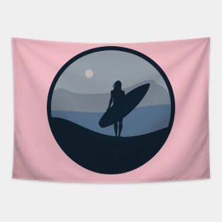 Surf Girl Silhouette Tapestry