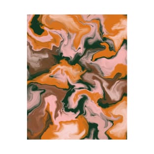 Shades of Moody Orange Pink & Green Aesthetic Marble Pattern T-Shirt