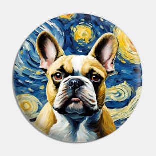 Dog Breed French Bulldog in a Van Gogh Starry Night Art Style Pin