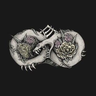 Gothic Ouroboros Snake and Flowers T-Shirt