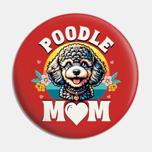 Colorful Poodle Mom Retro Sunset Dog Lover Mother's Day Pin