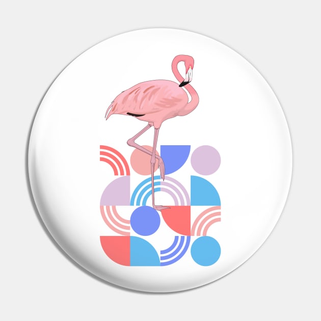 Retro Shapes Midcentury Modern Style Flamingo Pin by TammyWinandArt