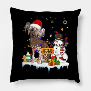 Chinese Crested Dog Christmas Snowman Santa Hat Tree Pillow