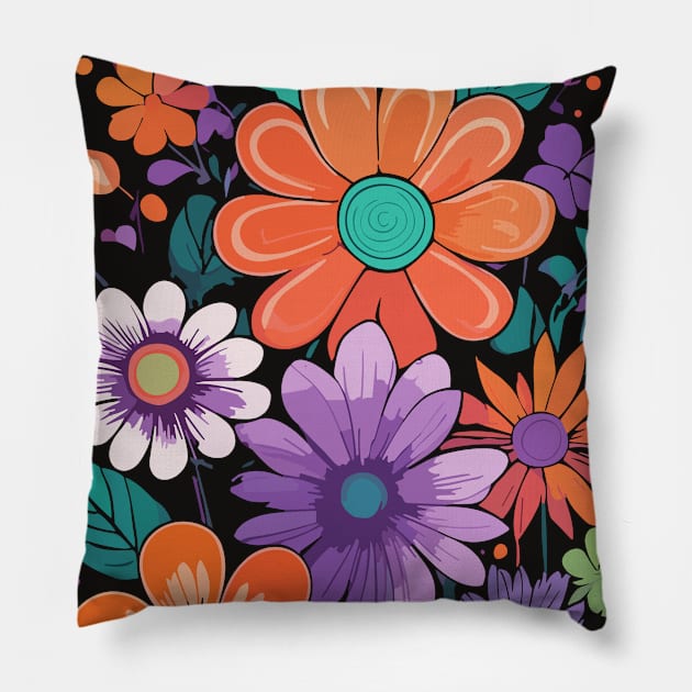 Flowers 70s style Pillow by craftydesigns