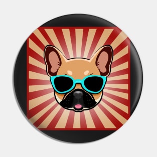 Brown Fawn French Bulldog in Blue Sunglasses Frenchie Dog Pin