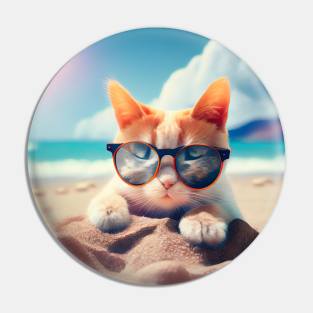 Cat chilling at the beach. Cat Art Pin