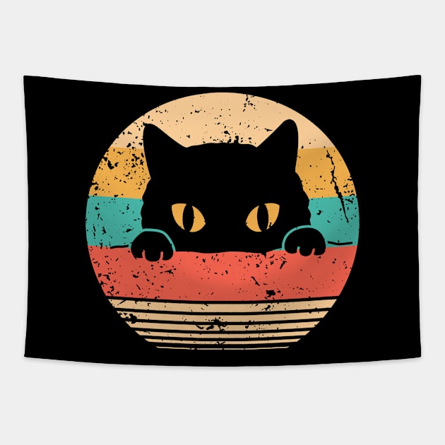 Vintage Black Cat Lover, Retro Style Cats Tapestry by mansour